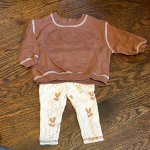 GRAYSON mini 6-9 month Brown 'Happy' Sweatshirt and Waffle Pants Set